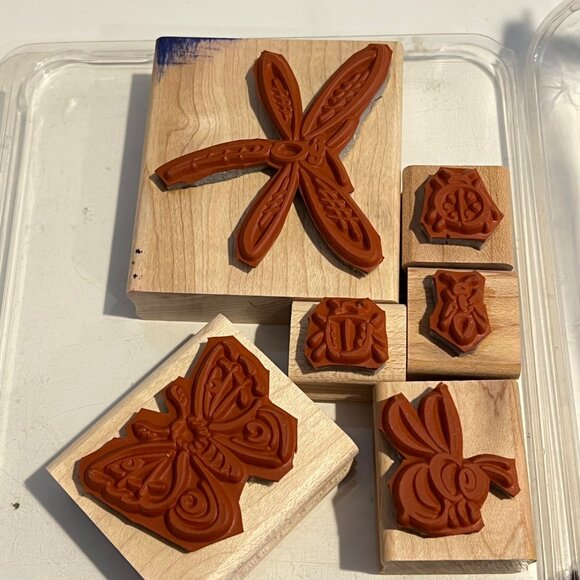 Stampin Up! Bunch O Bugs Rubber Stamp Set Of 5 Wood-Mounted Insects - Picture 2 of 3